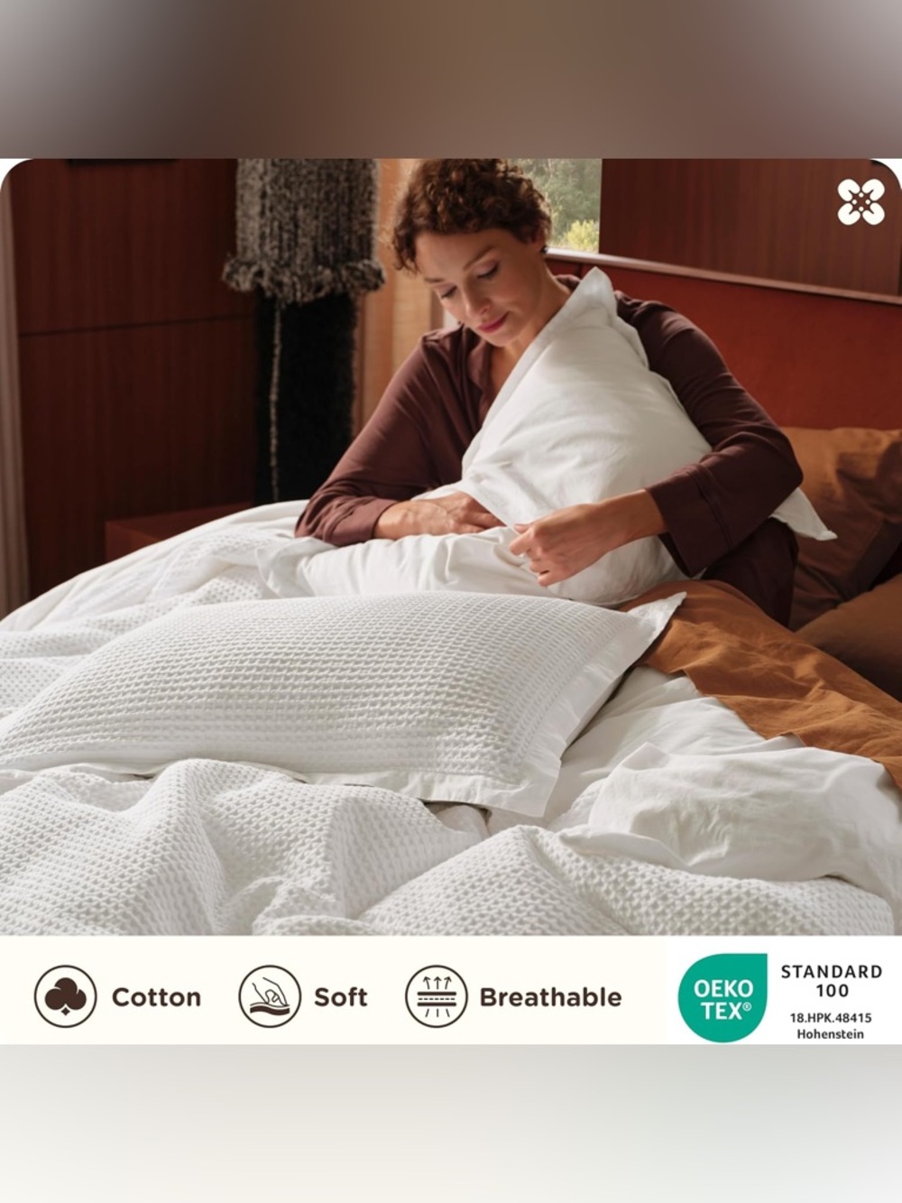 Bedsure Cotton Duvet Cover Full 80x90 Coconut White Waffle 3pc New - Picture 3 of 5